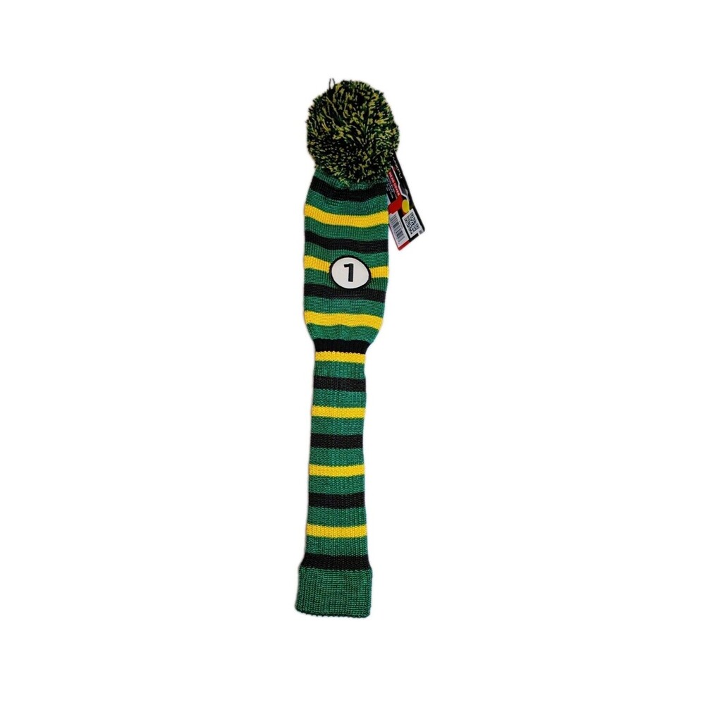 Maxfli Knit Golf Head Cover Driver #1 Green Yellow Black Pom Pom NEW